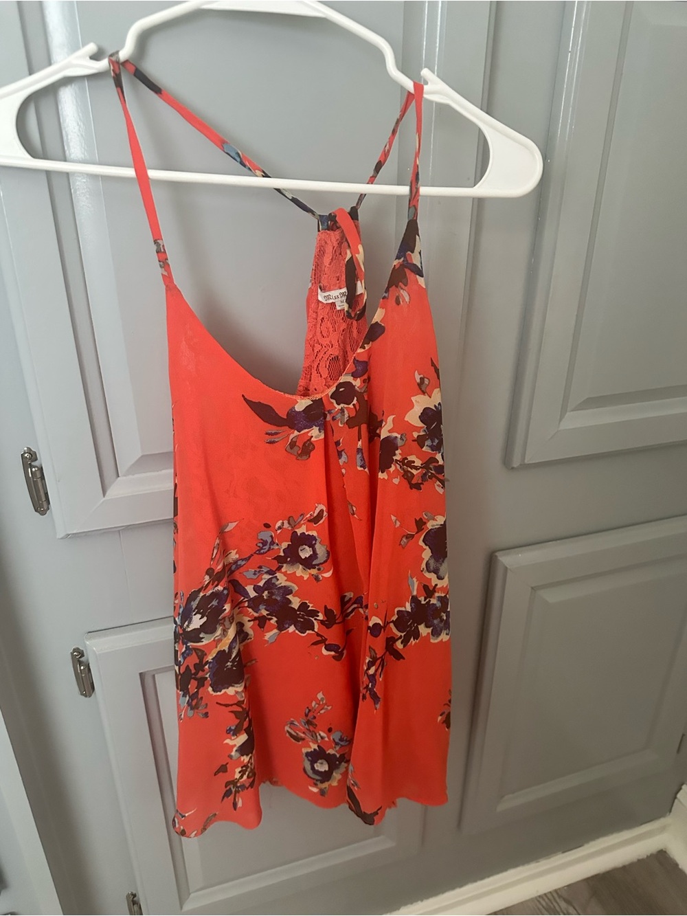Miss Me Orange Floral Lace-Back Spaghetti Strap Tank